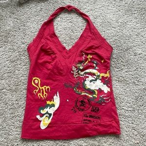 red halter tank top with dragon design